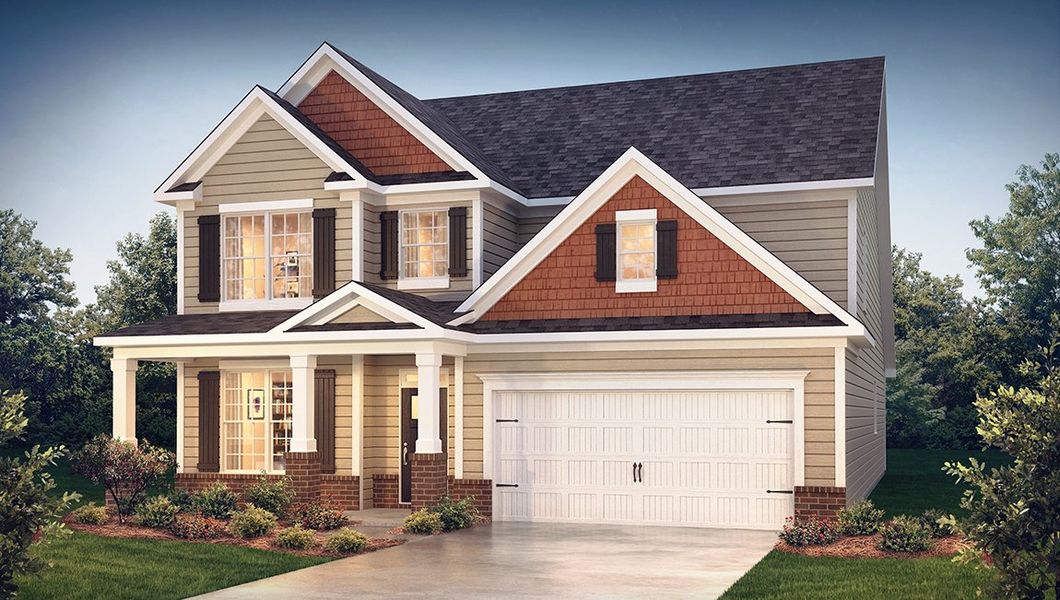 Representative exterior photo of a completed home built from the WINDSOR by D.R. Horton in Whitehawk Meadows, Travelers Rest, SC (Image 23).