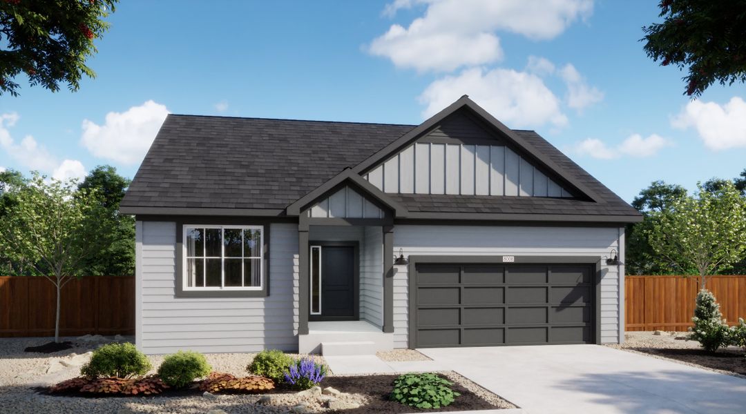 Representative exterior photo of a completed home built from the 4004 by Risewell Homes in Mead Crossing, Mead, CO (Image 3). Representative exterior photo of a completed home built from the 4004 by Risewell Homes in Mead Crossing, Mead, CO (Image 3).