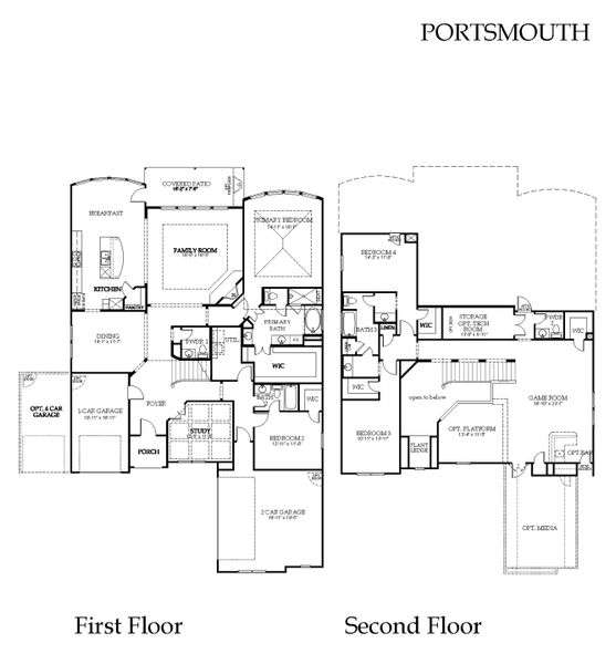 2D floor plan layout for the Portsmouth by Windsor Homes in Nelson Lake Estates, Rockwall, TX (Image 7).