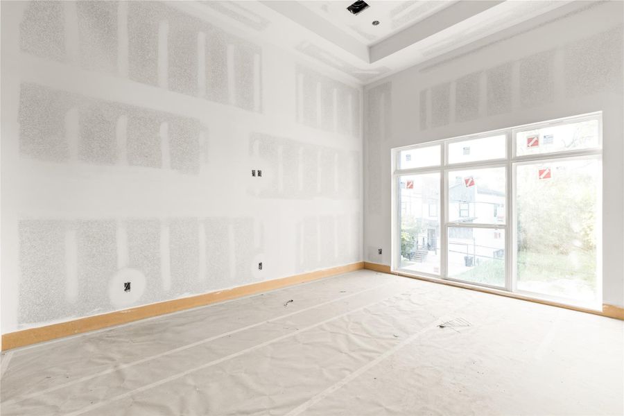 Primary bedroom - current progress as of 8/24, actual product may slightly vary from renderings.