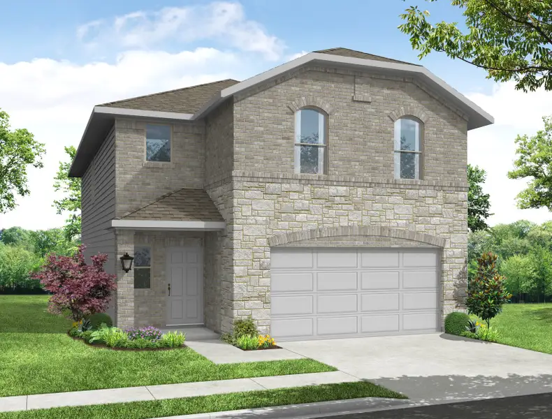 Representative exterior photo of a completed home built from the Mulberry by Impression Homes in Keeneland, Aubrey, TX (Image 9). Representative exterior photo of a completed home built from the Mulberry by Impression Homes in Keeneland, Aubrey, TX (Image 9).