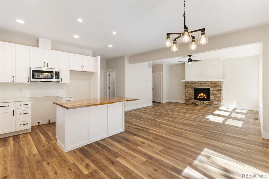 Kitchen, family and dining room