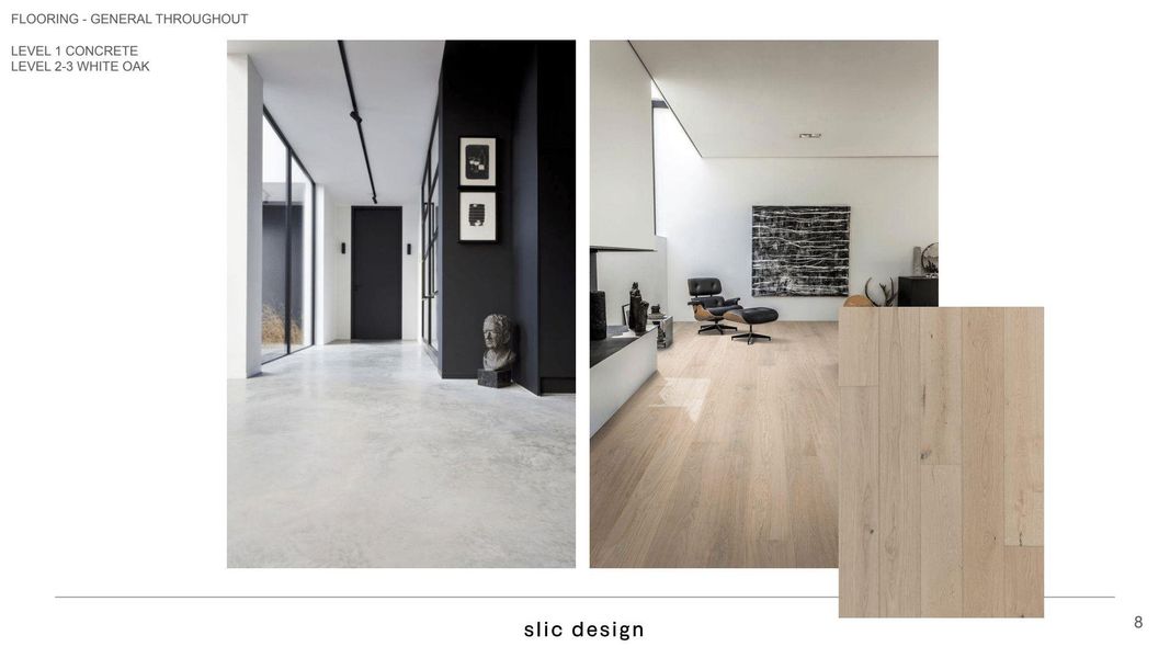 Flooring Level 1 Concrete Level 2-3 White Oak