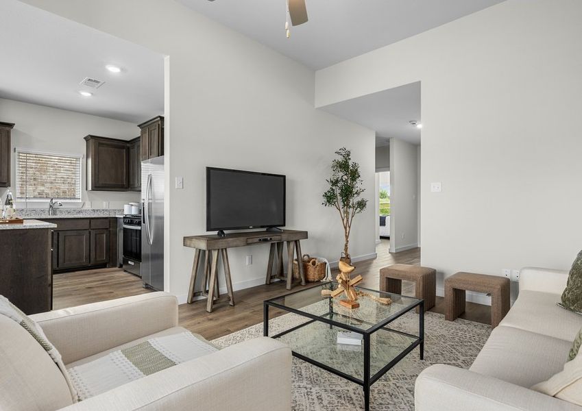 The family room sits right off of the kitchen.