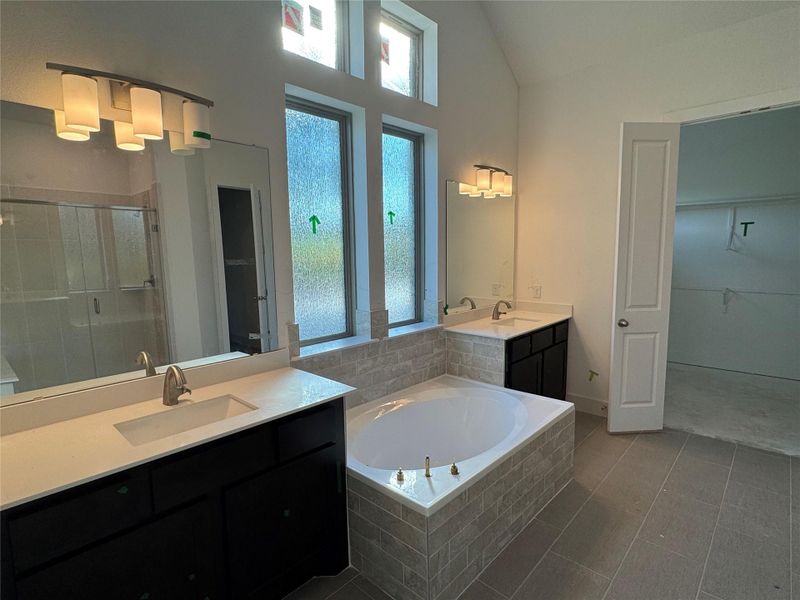Primary Bath retreat with dual vanities & garden tub