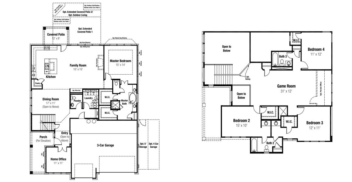 2D floor plan layout for the Lantana by Scott Felder Homes in East View Farms, Georgetown, TX (Image 5).