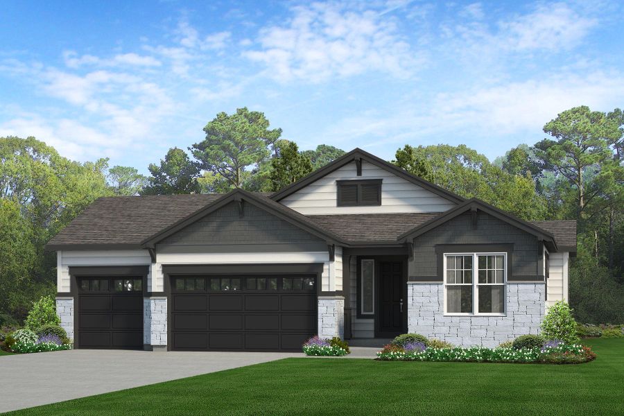 Representative exterior photo of a completed home built from the Lakewood II by Risewell Homes in Cherry Meadows, Brighton, CO (Image 2). Representative exterior photo of a completed home built from the Lakewood II by Risewell Homes in Cherry Meadows, Brighton, CO (Image 2).