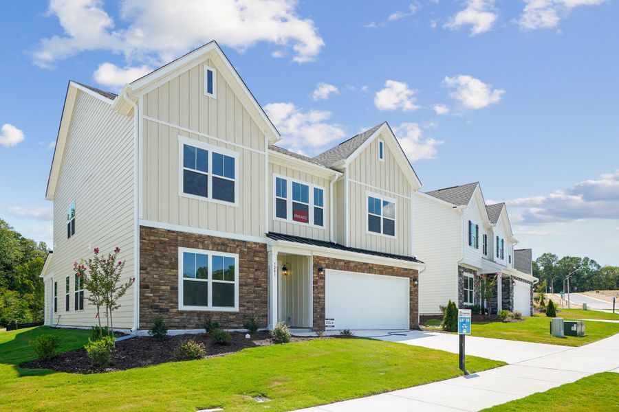 Representative exterior photo of a completed home built from the Jordan by Caruso Homes in Blue Run, Raleigh, NC (Image 25). Representative exterior photo of a completed home built from the Jordan by Caruso Homes in Blue Run, Raleigh, NC (Image 25).
