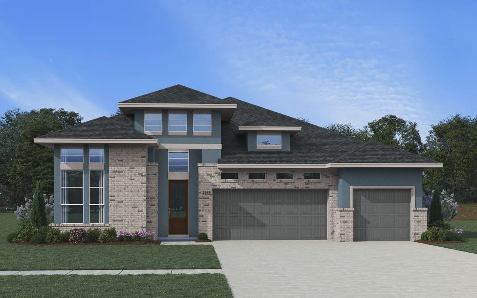 Representative exterior photo of a completed home built from the Sydney by Chesmar Homes in Sofi Lakes, Katy, TX (Image 19). Representative exterior photo of a completed home built from the Sydney by Chesmar Homes in Sofi Lakes, Katy, TX (Image 19).