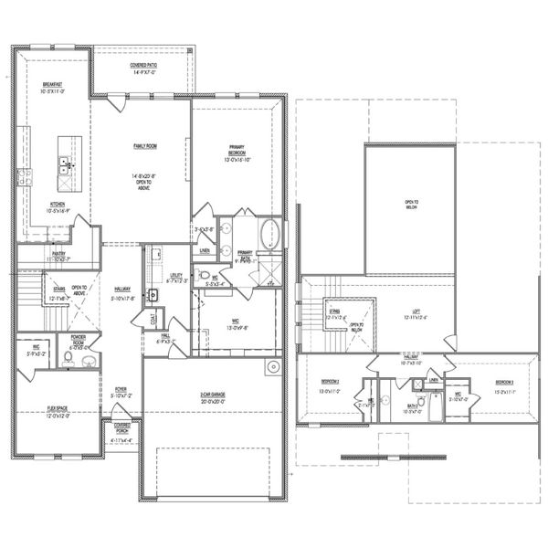 2D floor plan layout for the The Cambridge by Lillian Custom Homes in Tabor Ranch, Ponder, TX (Image 5).