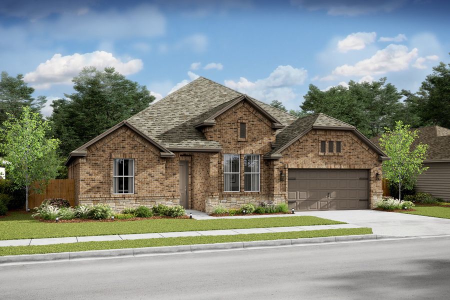 Representative exterior photo of a completed home built from the Glasgow by K. Hovnanian® Homes in Timberbrook, Justin, TX (Image 10). Representative exterior photo of a completed home built from the Glasgow by K. Hovnanian® Homes in Timberbrook, Justin, TX (Image 10).