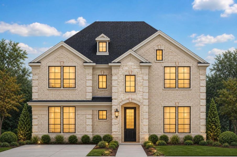 Representative exterior photo of a completed home built from the Royal Whitehall II by Grand Homes in Goodland in Prairie Ridge, Venus, TX (Image 15). Representative exterior photo of a completed home built from the Royal Whitehall II by Grand Homes in Goodland in Prairie Ridge, Venus, TX (Image 15).