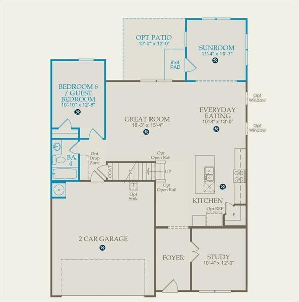 2D floor plan layout of this home in Berkeley Mill, Cumming, GA (Image 4).
