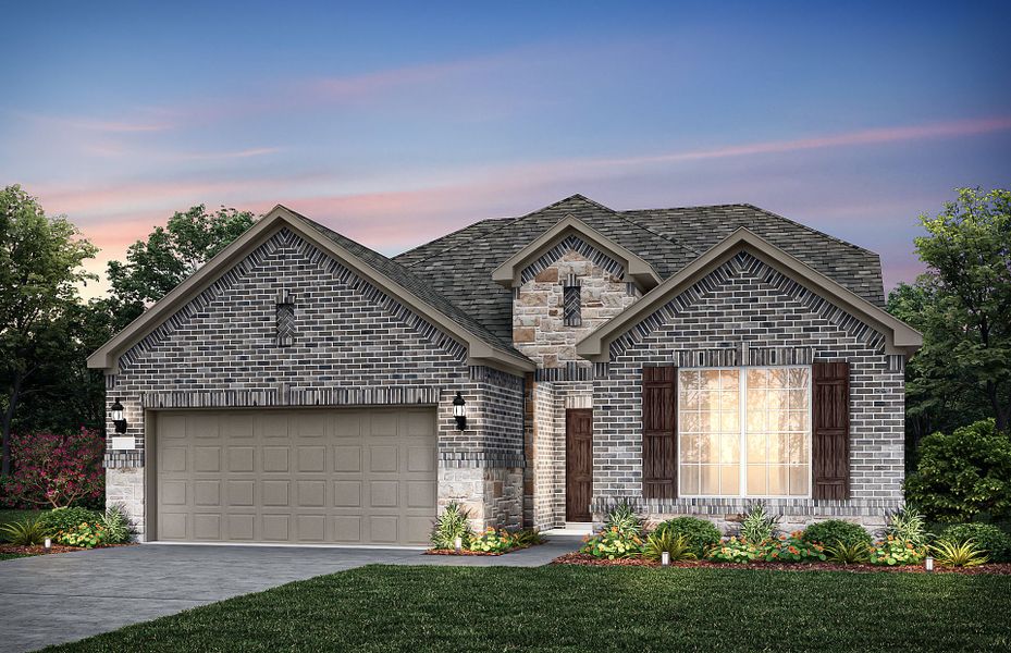 Exterior B with stone and a 2-car garage with stor