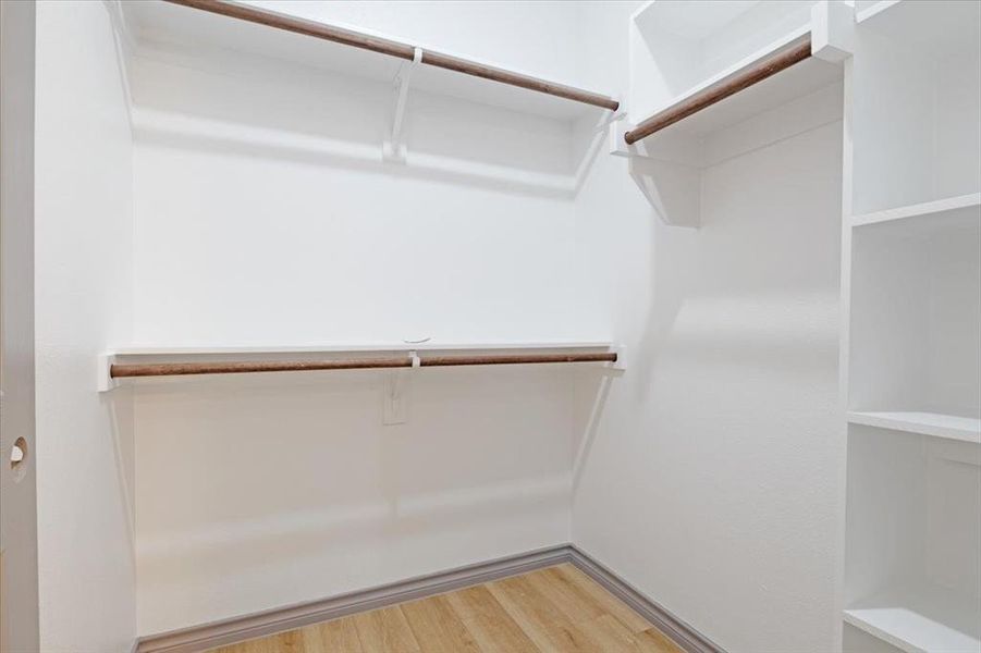 Spacious closet with hardwood / wood-style flooring