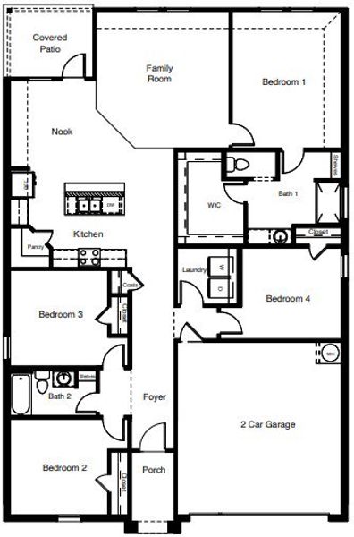 2D floor plan layout for the TEXAS CALI by D.R. Horton in Faculty Row, Abilene, TX (Image 5).