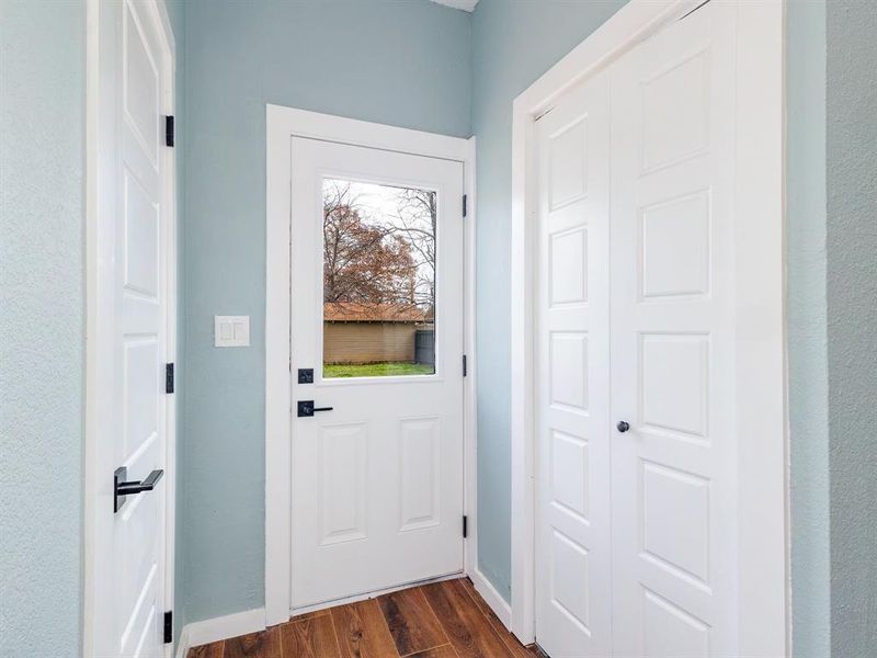 Back door from kitchen leading to the back yard. Back door from kitchen leading to the back yard.
