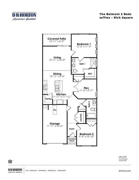 2D floor plan layout of this home in Rich Square at Brunswick Plantation, Ash, NC (Image 2).