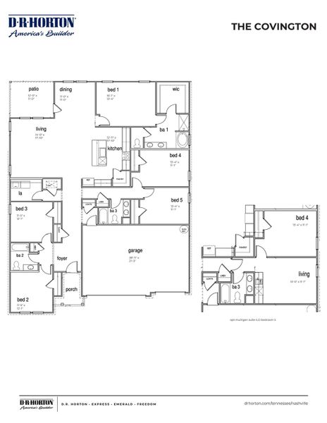 2D floor plan layout for the COVINGTON by D.R. Horton in Reserve at Hickory Ridge, Columbia, TN (Image 3).