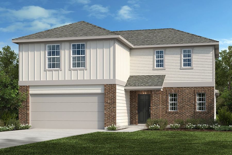 Representative exterior photo of a completed home built from the Plan 2500 by KB Home in Sagecrest Preserve, Conroe, TX (Image 11).