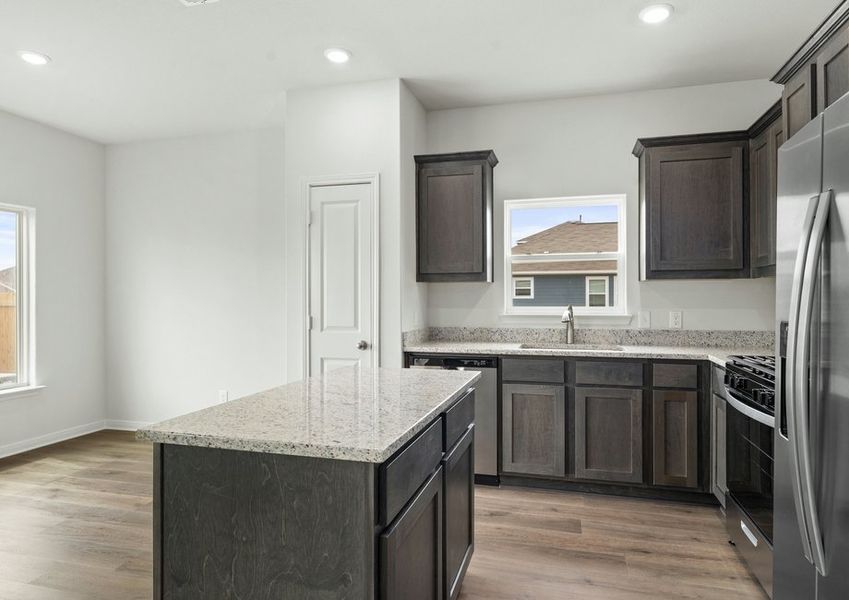 The kitchen has a convenient island.