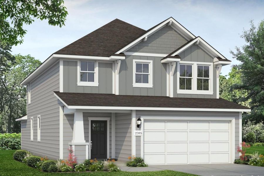 Front exterior of a new home in Edgebrooke, Pflugerville, TX, highlighting curb appeal (Image 1). Front exterior of a new home in Edgebrooke, Pflugerville, TX, highlighting curb appeal (Image 1).