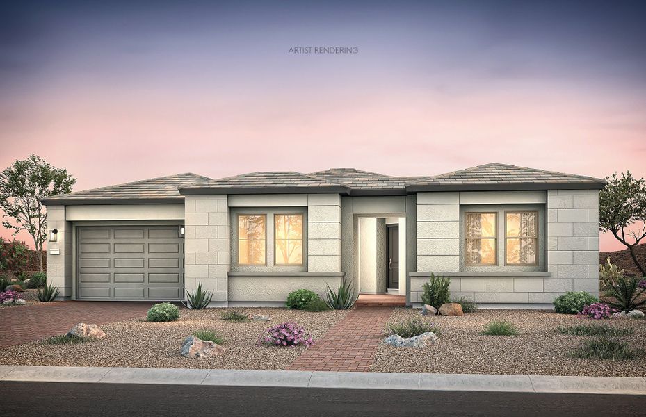 Representative exterior photo of a completed home built from the Voyage by Pulte Homes in Saguaro Reserve - Majesty, Marana, AZ (Image 17).