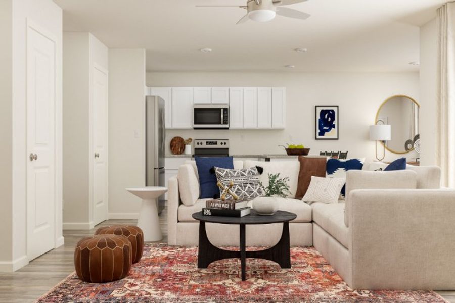 A living room with white furniture. A living room with white furniture.