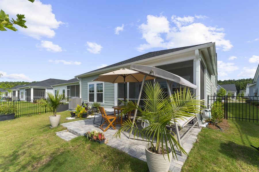 Exterior details and patio area of a home in Horizons at Carnes Crossroads | 55+, Summerville (Image 4). Exterior details and patio area of a home in Horizons at Carnes Crossroads | 55+, Summerville (Image 4).