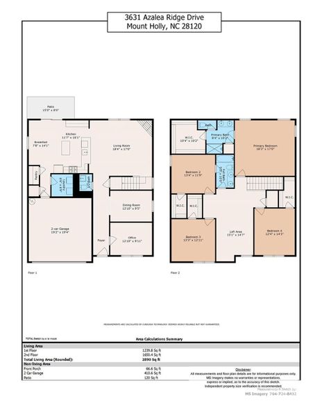 2D floor plan layout of this home in Azalea Ridge, Mount Holly, NC (Image 3).