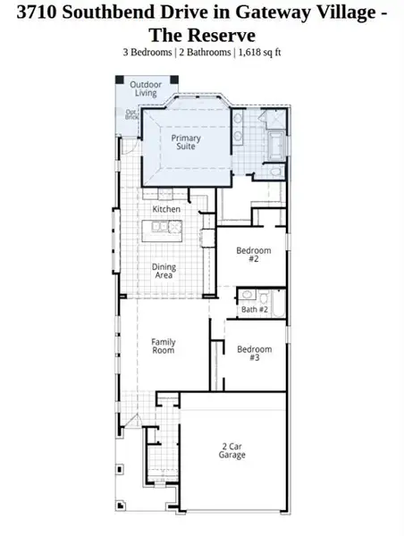 2D floor plan layout of this home in Gateway Village - The Reserve, Denison, TX (Image 3). 2D floor plan layout of this home in Gateway Village - The Reserve, Denison, TX (Image 3).