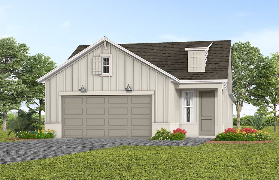 Front exterior of a new home in Del Webb Lakehaven, Clermont, FL, highlighting curb appeal (Image 1). Front exterior of a new home in Del Webb Lakehaven, Clermont, FL, highlighting curb appeal (Image 1).