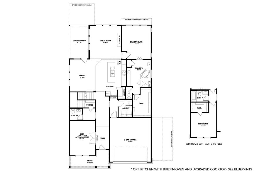 2D floor plan layout for the Elm by DRB Homes in Oaks at San Gabriel, Georgetown, TX (Image 3).
