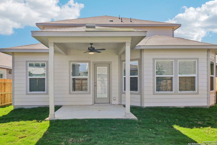 Exterior details and patio area of a home in Estancia Ranch - Premier Series, San Antonio (Image 24). Exterior details and patio area of a home in Estancia Ranch - Premier Series, San Antonio (Image 24).