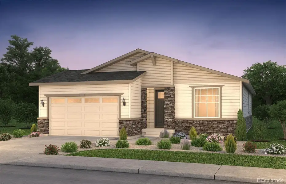 Front exterior of a new home in Harvest Crossing, Aurora, CO, highlighting curb appeal (Image 1). Front exterior of a new home in Harvest Crossing, Aurora, CO, highlighting curb appeal (Image 1).