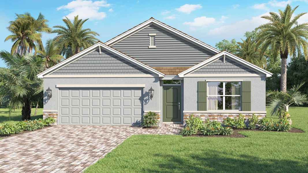 Representative exterior photo of a completed home built from the Cali by D.R. Horton in Creekside, Fort Pierce, FL (Image 5). Representative exterior photo of a completed home built from the Cali by D.R. Horton in Creekside, Fort Pierce, FL (Image 5).