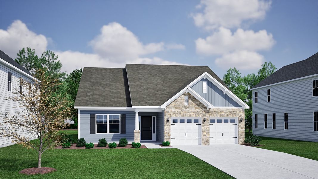 Front exterior of a new home in Winston Ridge, Youngsville, NC, highlighting curb appeal (Image 1). Front exterior of a new home in Winston Ridge, Youngsville, NC, highlighting curb appeal (Image 1).