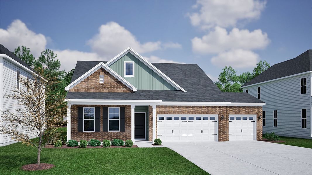 Representative exterior photo of a completed home built from the Elliott - Vanguard Collection by Mungo Homes in Ovation at Sweetbrier, Durham, NC (Image 20).