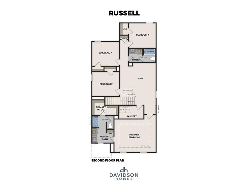 2D floor plan layout for the The Russell A by Davidson Homes LLC in Bailey Park, Fayetteville, TN (Image 4).