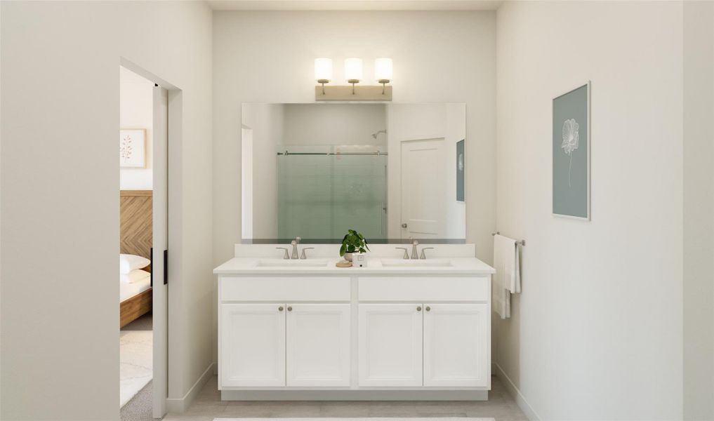 Relaxing primary bath with dual sinks (*Artist rendering used for illustration purposes only.)