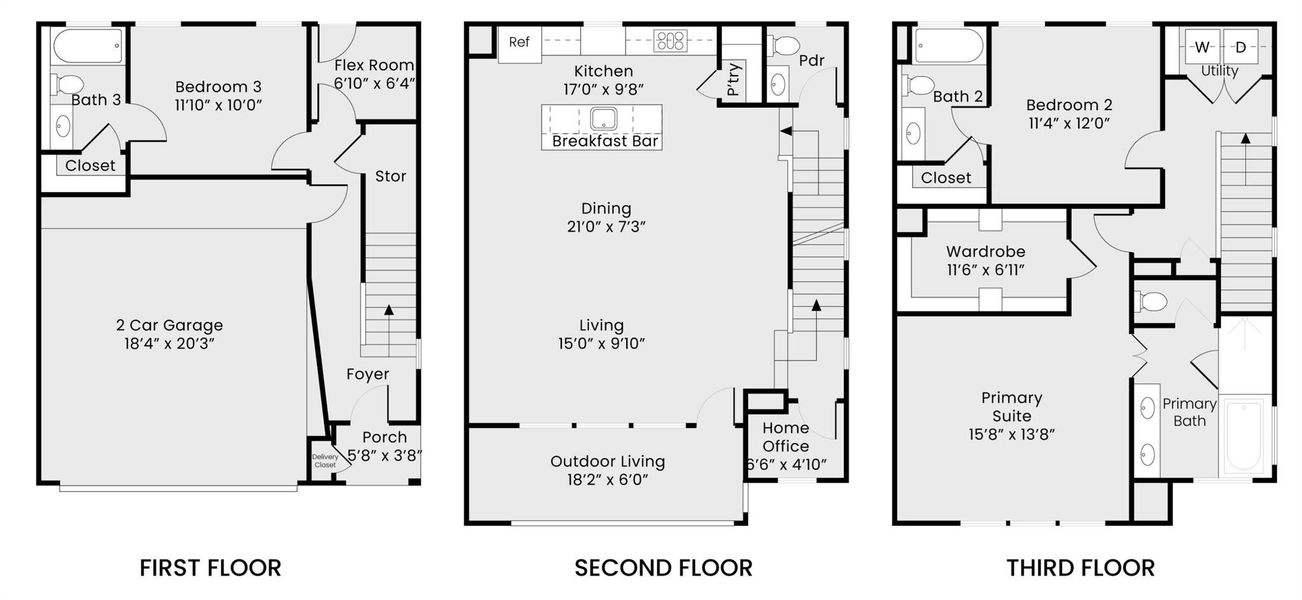 2D floor plan layout of this home in Reserve At Oak Forest, Houston, TX (Image 5).