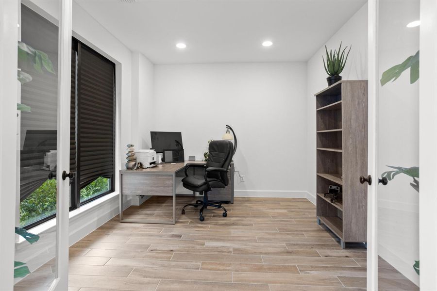 Private home office with French doors
