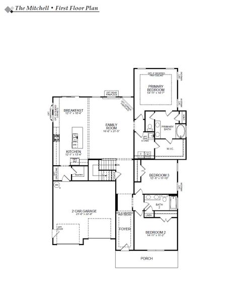 2D floor plan layout for the Mitchell by Eastwood Homes in Waterford Commons, Rock Hill, SC (Image 3). 2D floor plan layout for the Mitchell by Eastwood Homes in Waterford Commons, Rock Hill, SC (Image 3).