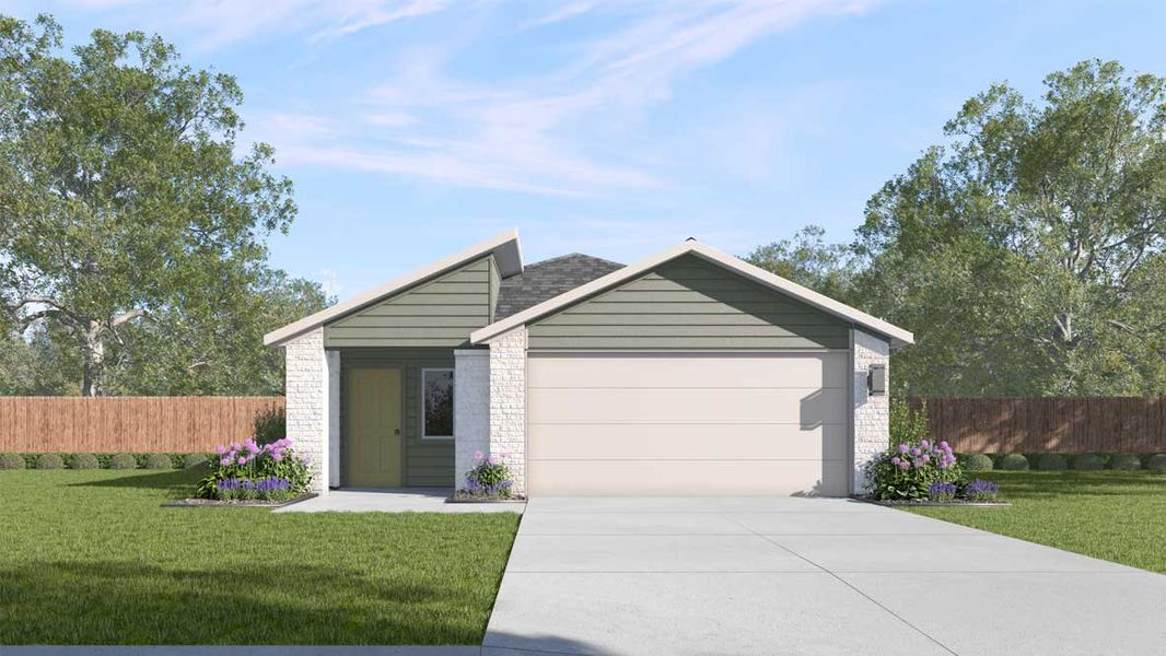 Front exterior of a new home in Southgrove, Kyle, TX, highlighting curb appeal (Image 1). Front exterior of a new home in Southgrove, Kyle, TX, highlighting curb appeal (Image 1).