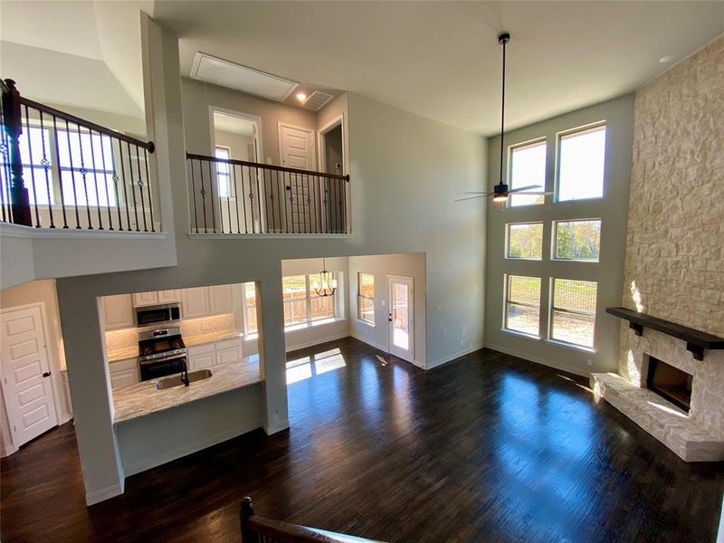 View from stair landing of gorgeous great room