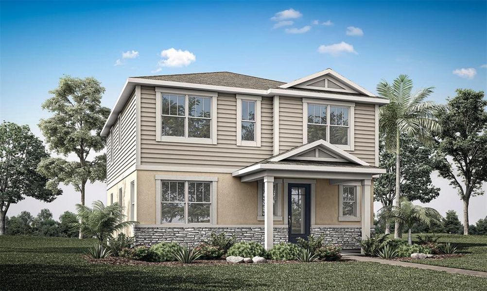 Front exterior of a new home in Meridian Parks, Orlando, FL, highlighting curb appeal (Image 1). Front exterior of a new home in Meridian Parks, Orlando, FL, highlighting curb appeal (Image 1).