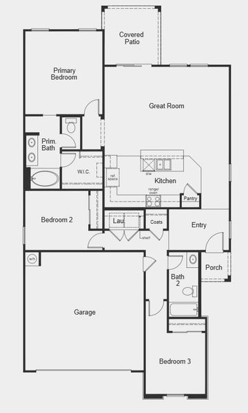 2D floor plan layout for the 1439 Modeled by KB Home in The Traditions at Teravalis, Buckeye, AZ (Image 3).