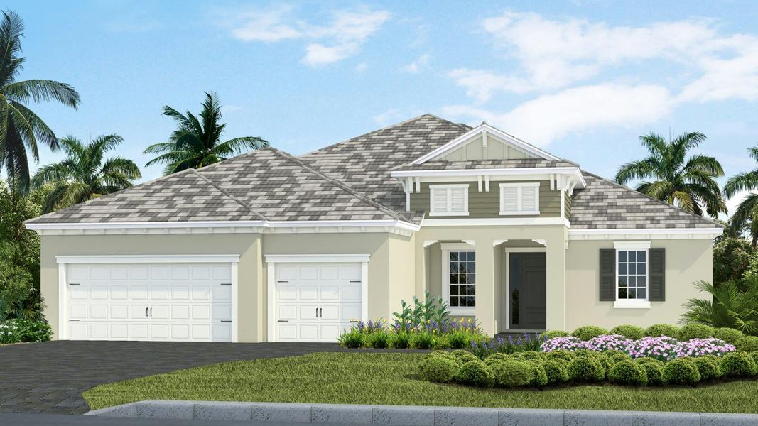 Front exterior of a new home in Grand Palm Real Estate and Homes for Sale in Venice, FL - Neal Communities, Venice, FL, highlighting curb appeal (Image 2). Front exterior of a new home in Grand Palm Real Estate and Homes for Sale in Venice, FL - Neal Communities, Venice, FL, highlighting curb appeal (Image 2).