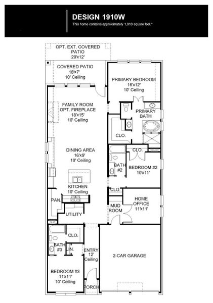 2D floor plan layout of this home in Lariat 45', Liberty Hill, TX (Image 2).