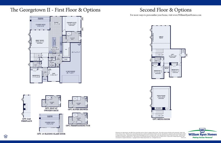 2D floor plan layout for the The Georgetown II by William Ryan Homes in Wildflower Ranch, Fort Worth, TX (Image 3).